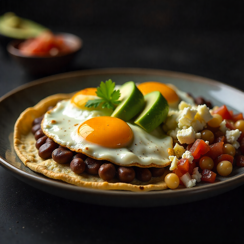Classic Mexican Breakfast with Eggs, Beans, and Tortillas